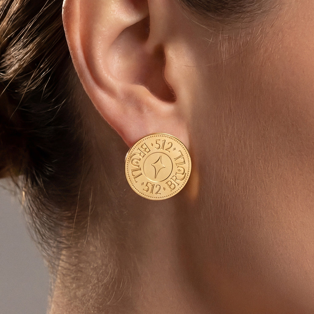 512 BRULL Golden Coin Ultra Slim Stud Earrings