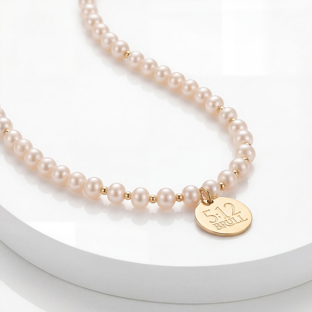 512 BRULL Pearl Necklace – Classic Pearl Choker with Gold Pendant