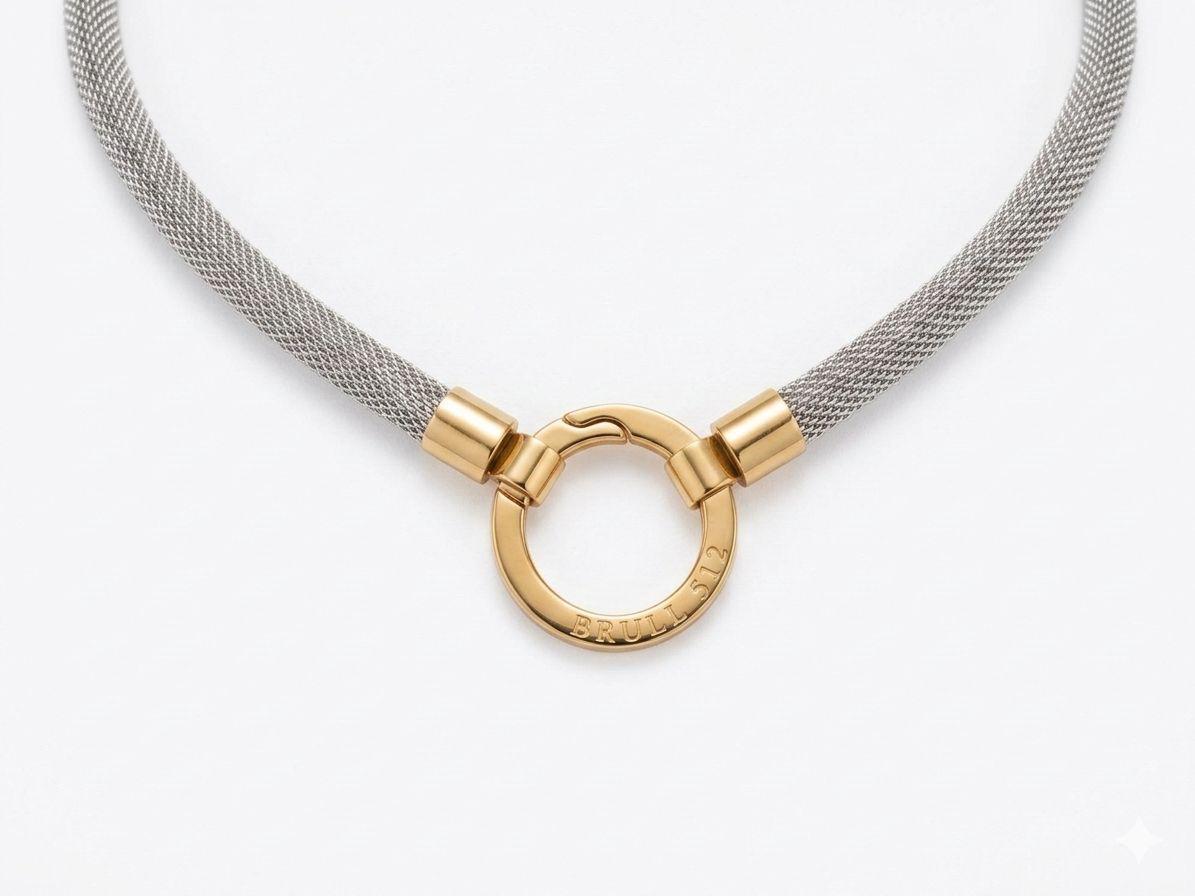 512 BRULL Signature Mesh Choker Necklace – Two-Tone Stainless Steel & Gold Clasp