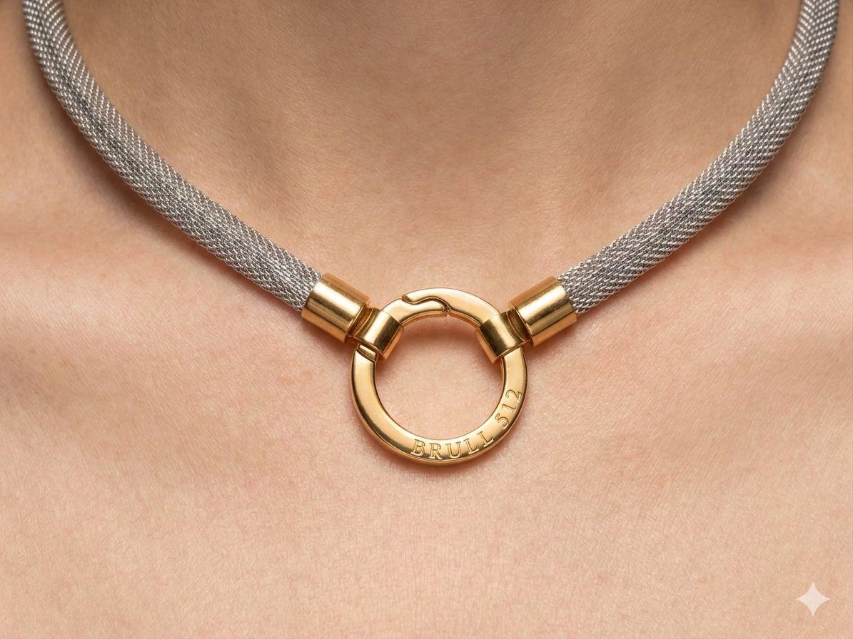 512 BRULL Signature Mesh Choker Necklace – Two-Tone Stainless Steel & Gold Clasp