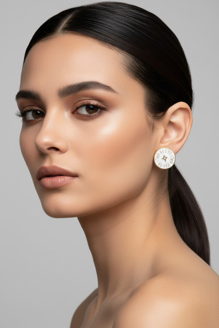 White Enamel Circle Puerto Banús Stud Earrings