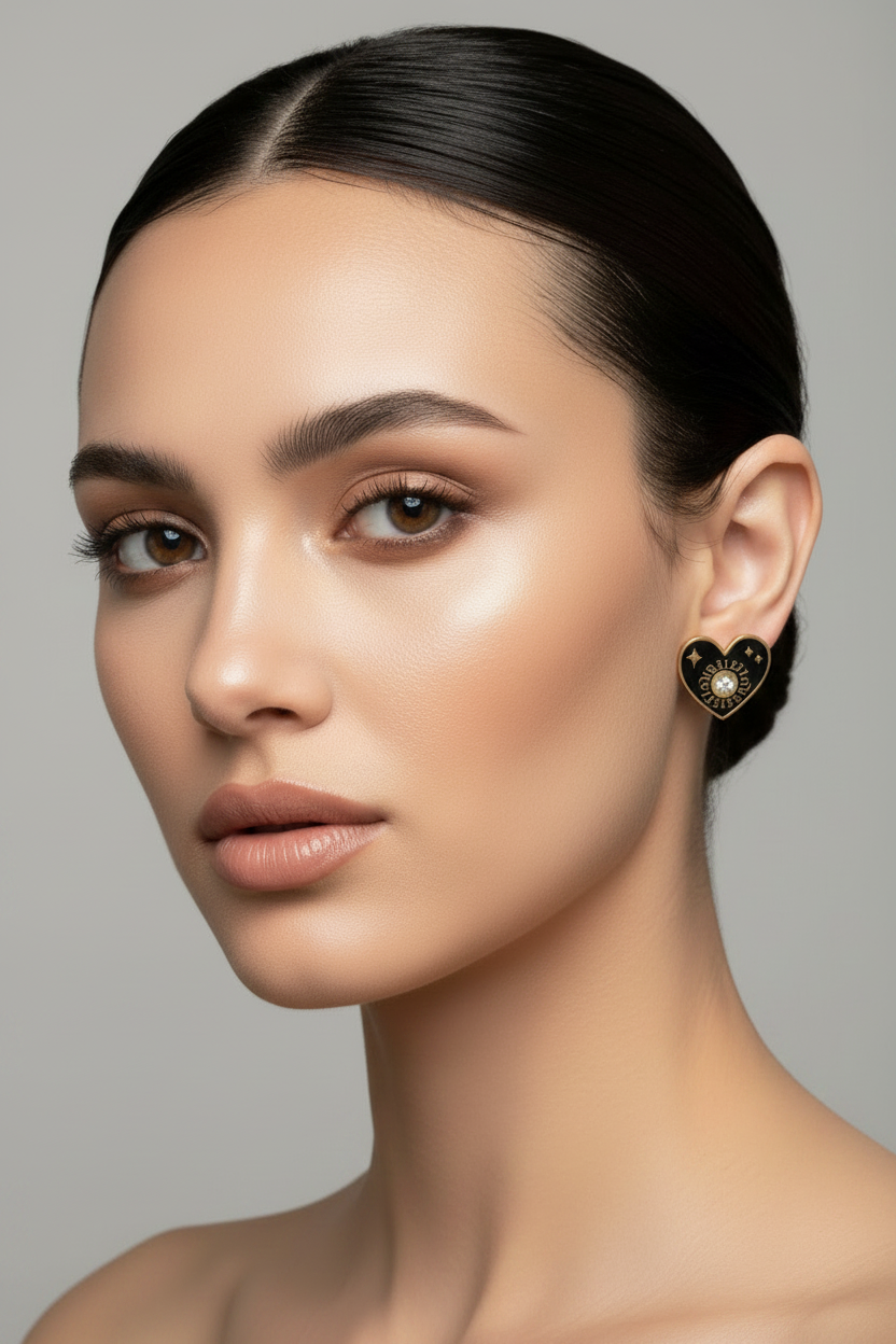 Black Enamel Heart Puerto Banús Stud Earrings